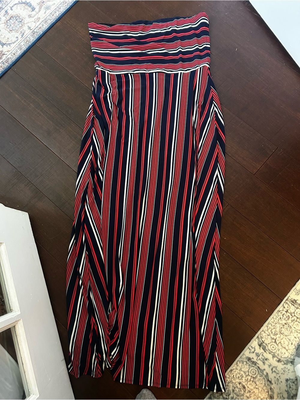 Banana Republic Navy, Red and White Striped Maxi Dress- Leg Slit